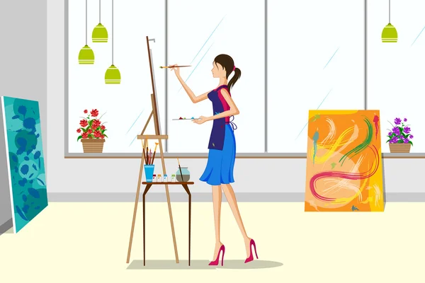 Belle femme faisant peinture sur toile — Image vectorielle