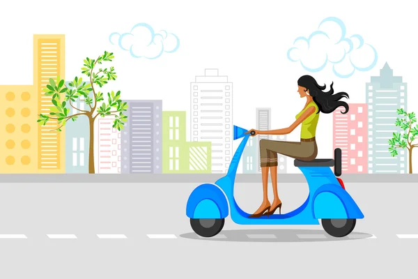 Beautiful woman riding scooter — Stock Vector