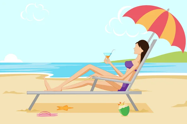 Schöne Frau entspannt sich am Strand — Stockvektor