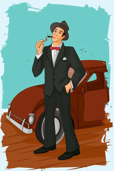 Retro hombre fumar pipa de cigarro — Vector de stock