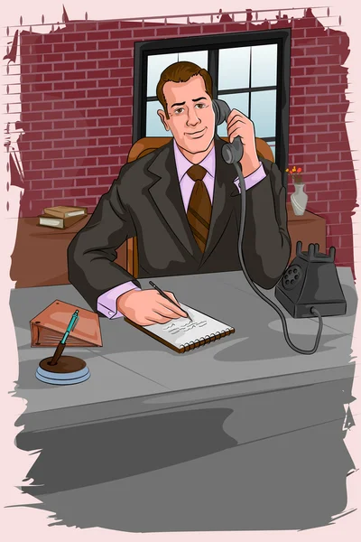 Hombre de negocios retro hablando por teléfono — Vector de stock