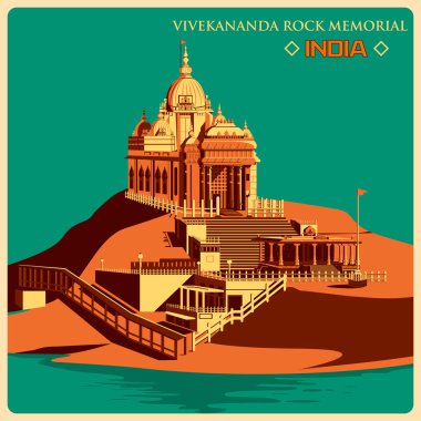 Vivekananda kaya Anıtı Hindistan'da Kanyakumari ünlü anıt VINTAGE poster
