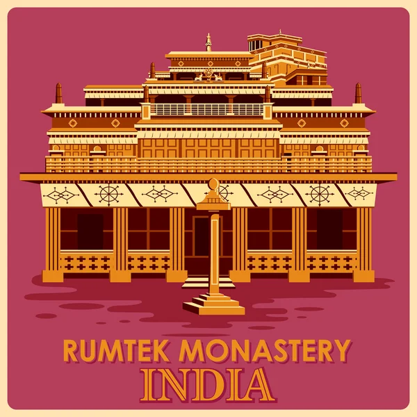 Vintage affisch av Rumtek kloster i Sikkim berömda monument i Indien — Stock vektor