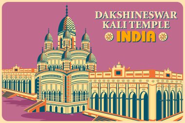 Hindistan Kalküta ünlü anıt Dakshineswar Kali Tapınağı VINTAGE poster