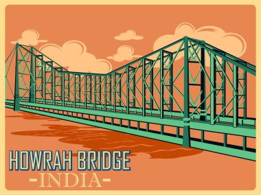 Howrah Bridge Hindistan Kalküta ünlü anıt VINTAGE poster