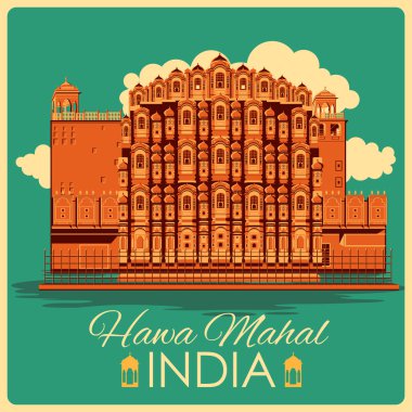 Vintage poster of Hawa Mahal in Rajasthan famous monument of India clipart