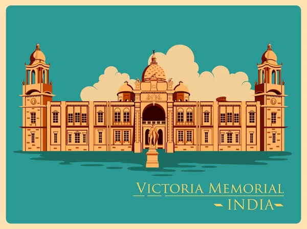 Manifesto vintage del Victoria Memorial a Calcutta famoso monumento dell'India — Vettoriale Stock