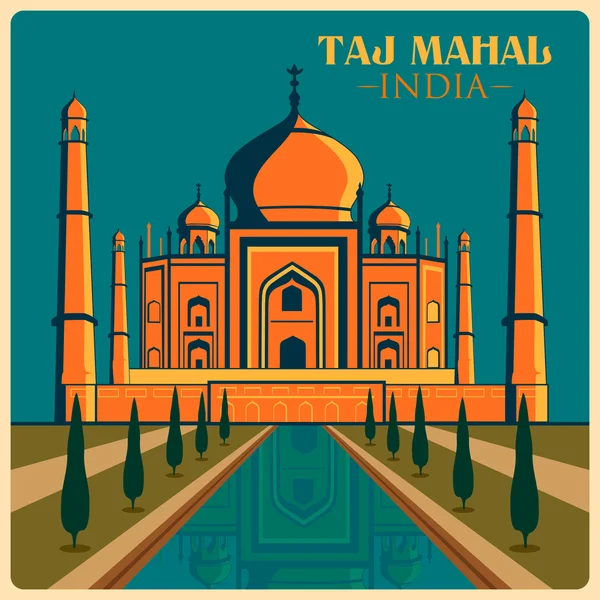 Vintage plakát, Taj Mahal, Uttar Pradesh India híres emlékmű — Stock Vector