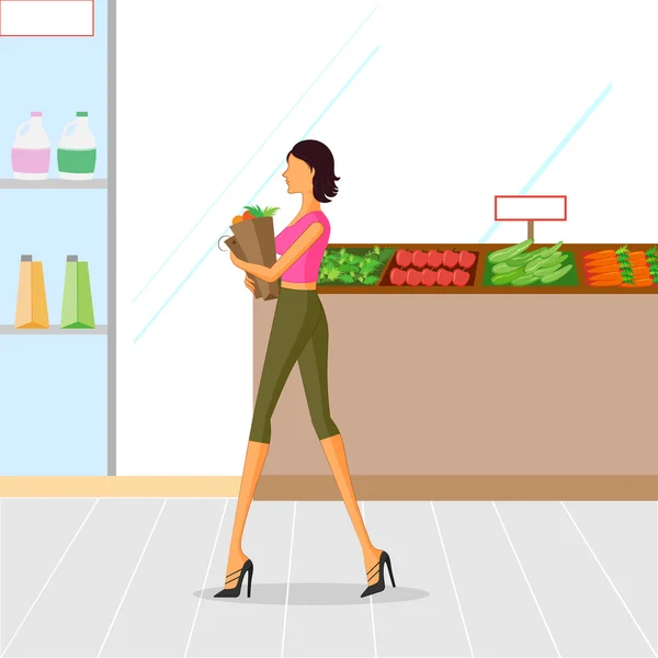 Belle femme shopping légumes — Image vectorielle