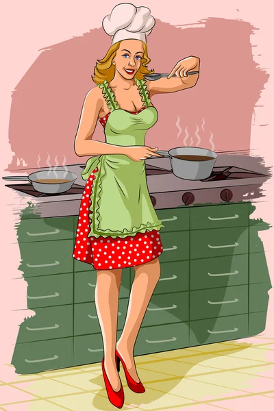Femme rétro dans la cuisine — Image vectorielle