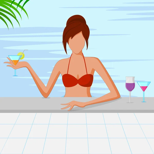 Hermosa mujer en la piscina — Vector de stock