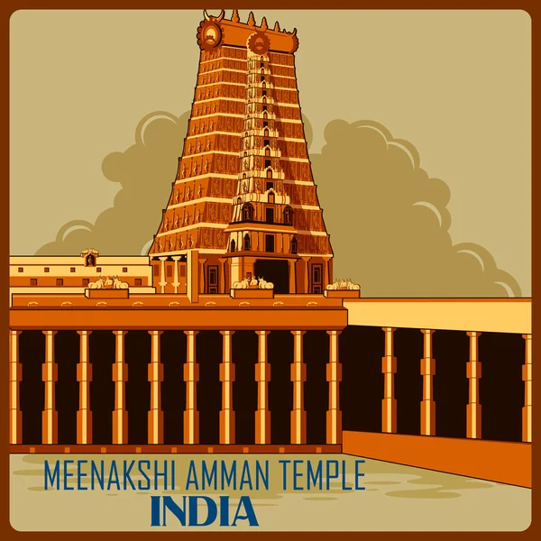 Vintage poster van Meenakshi Amman tempel in Tamil Nadu beroemde monument van India — Stockvector
