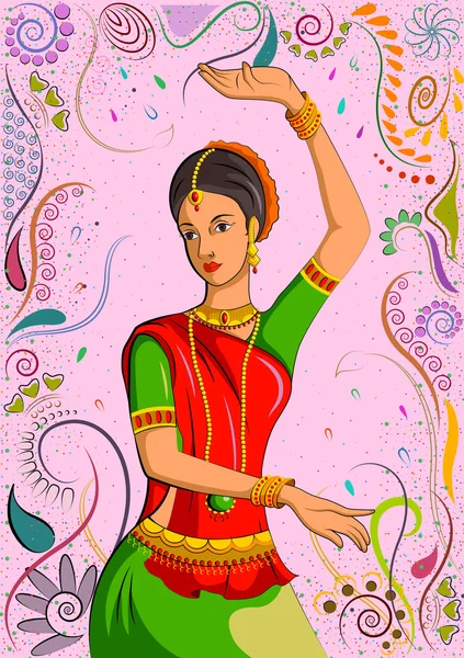 Tradiční indické ženy v taneční póze — Stockový vektor