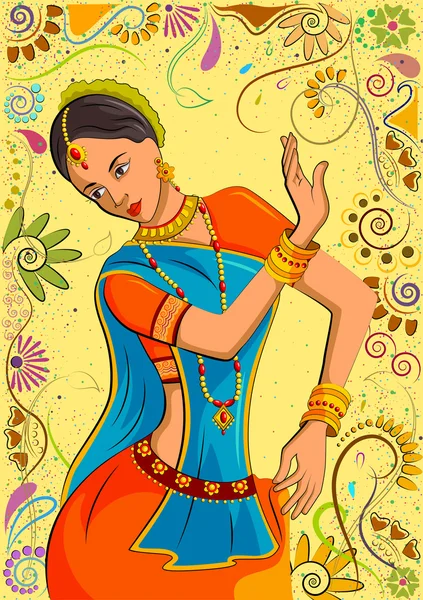 Poz dans geleneksel Hint kadın — Stok Vektör