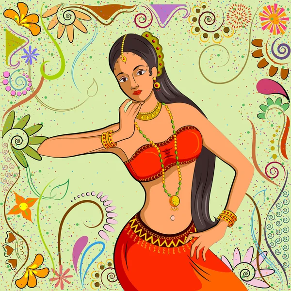 ダンスのポーズの伝統的なインドの女性 — ストックベクタ