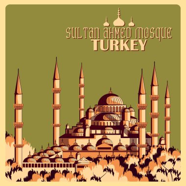 Sultan Ahmed Camii Istanbul ünlü anıt Türkiye'de de VINTAGE poster