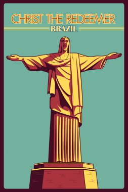 Brezilya'da Rio de Janeiro ünlü anıt kurtarıcı İsa'nın VINTAGE poster