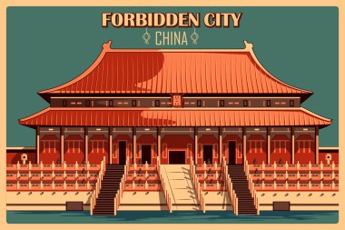 Yasak Şehir içinde Beijing ünlü anıt Çin'in VINTAGE poster