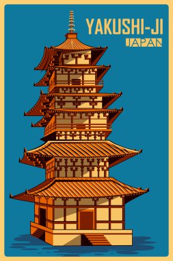 Nara ünlü anıt Japonya Yakushi Ji VINTAGE poster