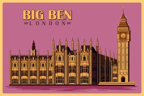 Cartaz vintage de Big Ben em Londres monumento famoso emReino Unido —  Vetores de Stock