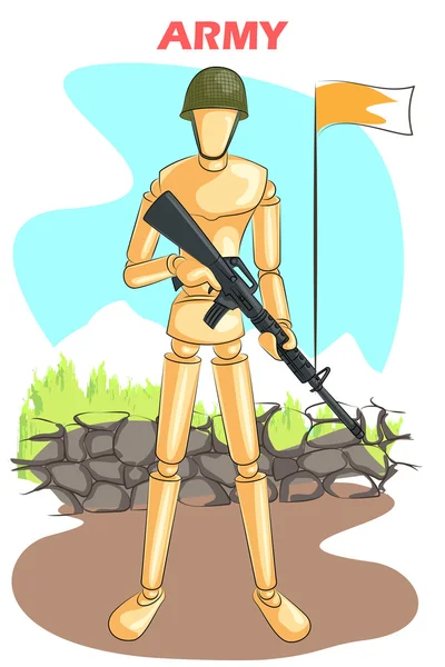 Ejército maniquí humano de madera — Vector de stock