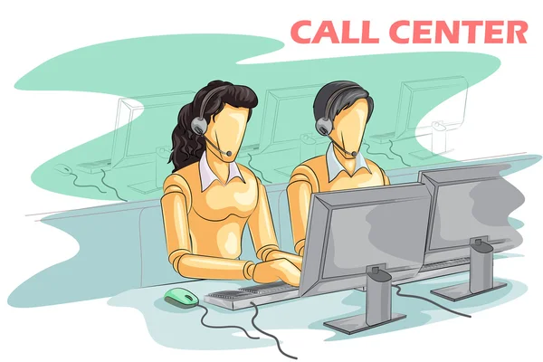 Wooden human mannequin Call Center People — Stock Vector
