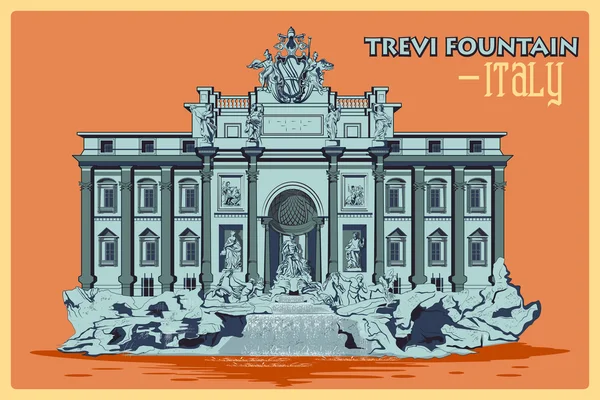 Cartel vintage de la Fontana de Trevi en Roma famoso monumento en Italia — Vector de stock