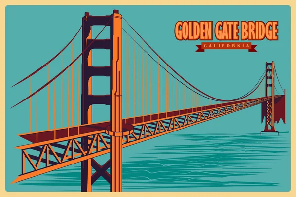 Vintage Poster der Golden Gate Bridge in Kalifornien berühmtes Denkmal in den Vereinigten Staaten — Stockvektor