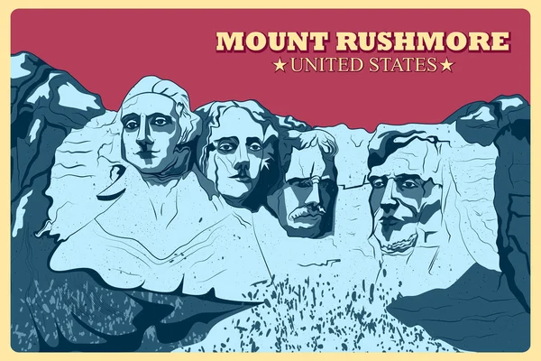 미국에서 유명한 기념물 산 Rushmore의 빈티지 포스터 — 스톡 벡터
