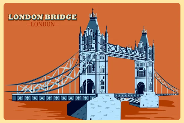 イギリスのロンドン ・ ブリッジ有名な記念碑のビンテージ ポスター — ストックベクタ