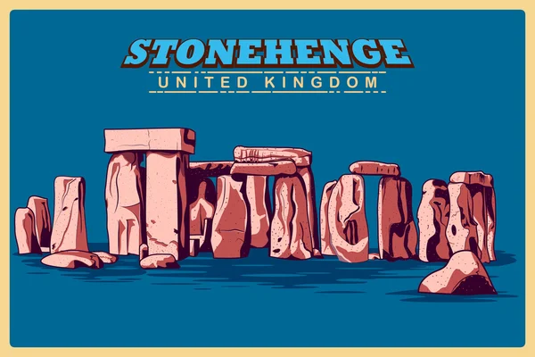 Wiltshire ünlü anıt Birleşik Krallık'taki Stonehenge VINTAGE poster — Stok Vektör