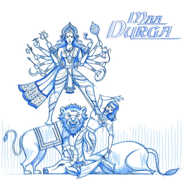 Indische godin Durga schetsmatig zoeken — Stockvector