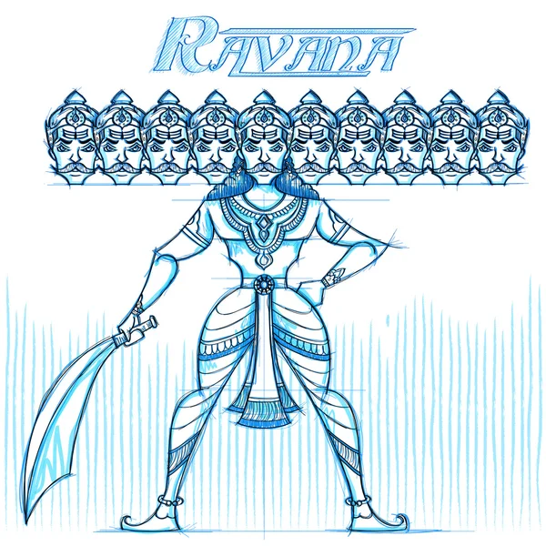 Indian God Ravana în look schetchy — Vector de stoc