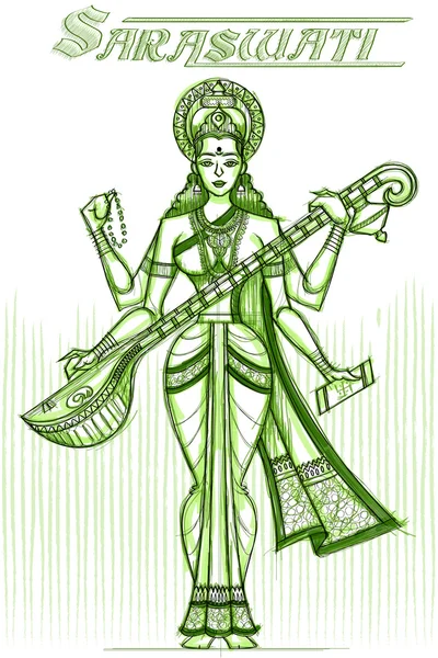 Indian Goddess Saraswati in sketchy look — Stock Vector