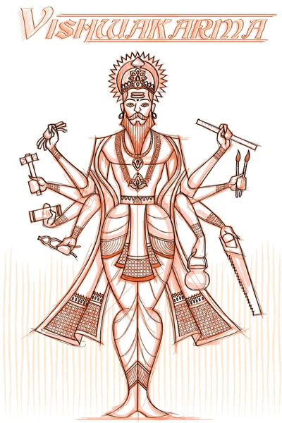 Indian God Vishwakarma in sketchy look — Stock Vector