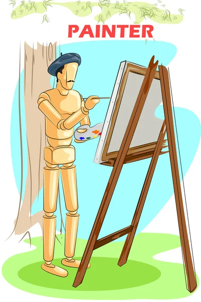 Wooden human mannequin Painter — Stock Vector