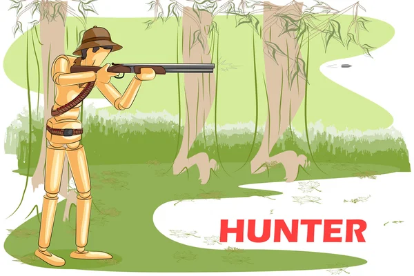 Maniquí humano de madera Hunter — Vector de stock