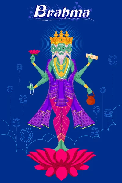 Dios indio Brahma en el loto — Vector de stock