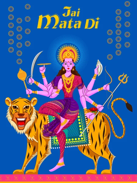 Diosa india Sherawali Maa en Tigre — Vector de stock