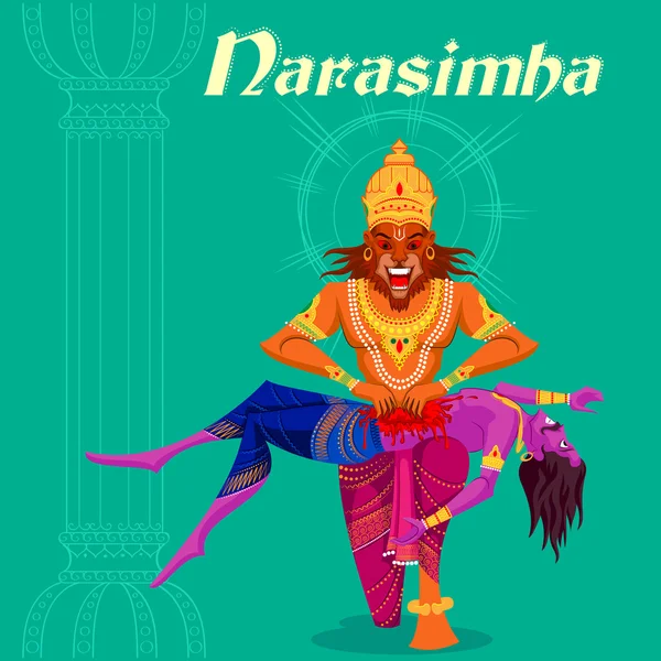 Dios indio Narasimha matando a Hiranyakashipu — Vector de stock