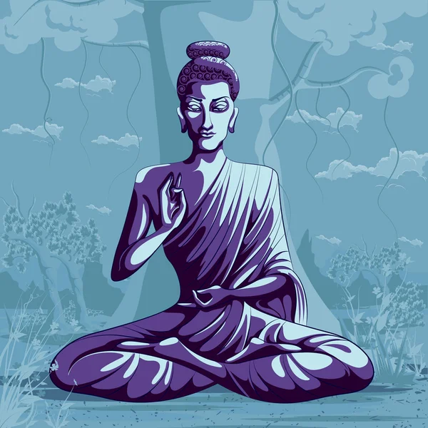 Dio indiano Buddha in meditazione — Vettoriale Stock