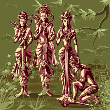 Hint Tanrı Rama Laxman ve Sita Hanuman ile