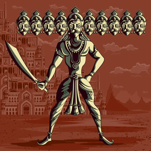 Dios indio Ravana con espada — Vector de stock