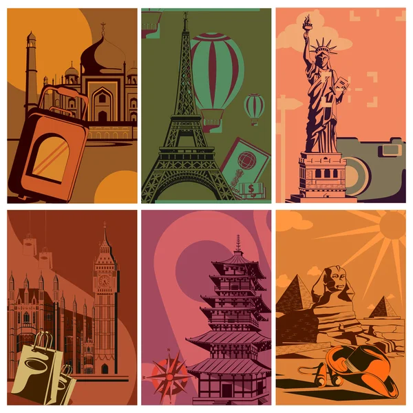 Cartel de viaje vintage con monumento de fama mundial — Vector de stock