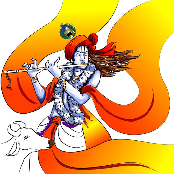 Día de fiesta del festival del Señor Krishna Dios Indio Janmashtami — Vector de stock