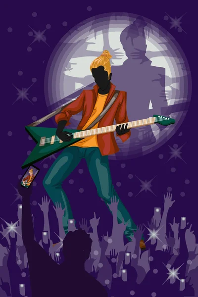 Hombre tocando la guitarra en la banda de música — Vector de stock