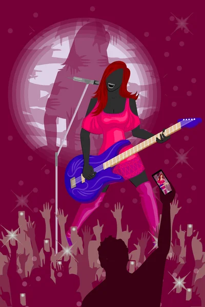 Mujer tocando la guitarra en la banda de música — Vector de stock