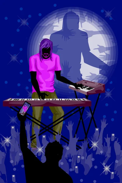 Homme jouant du clavier dans la performance du groupe de musique — Image vectorielle
