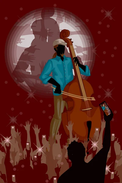 Homme jouant de la contrebasse dans la performance du groupe de musique — Image vectorielle