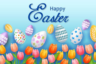 Paskalya bayramı kutlaması için renkli süslü yumurta. Vektör illüstrasyonu